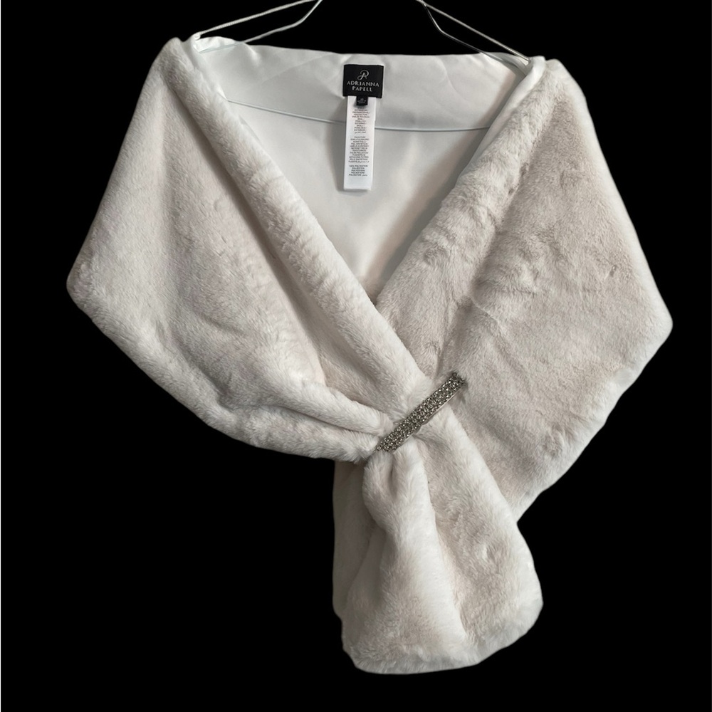 Adrianna Papell Embellished Faux-Fur Shrug Ivory